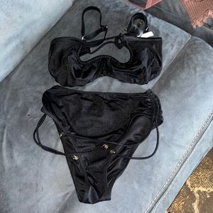 👙 VS BLACK RUCHED HIGH WAIST BOTTOM & UNDERWIRED TOP. 34DDD/MEDIUM 👙